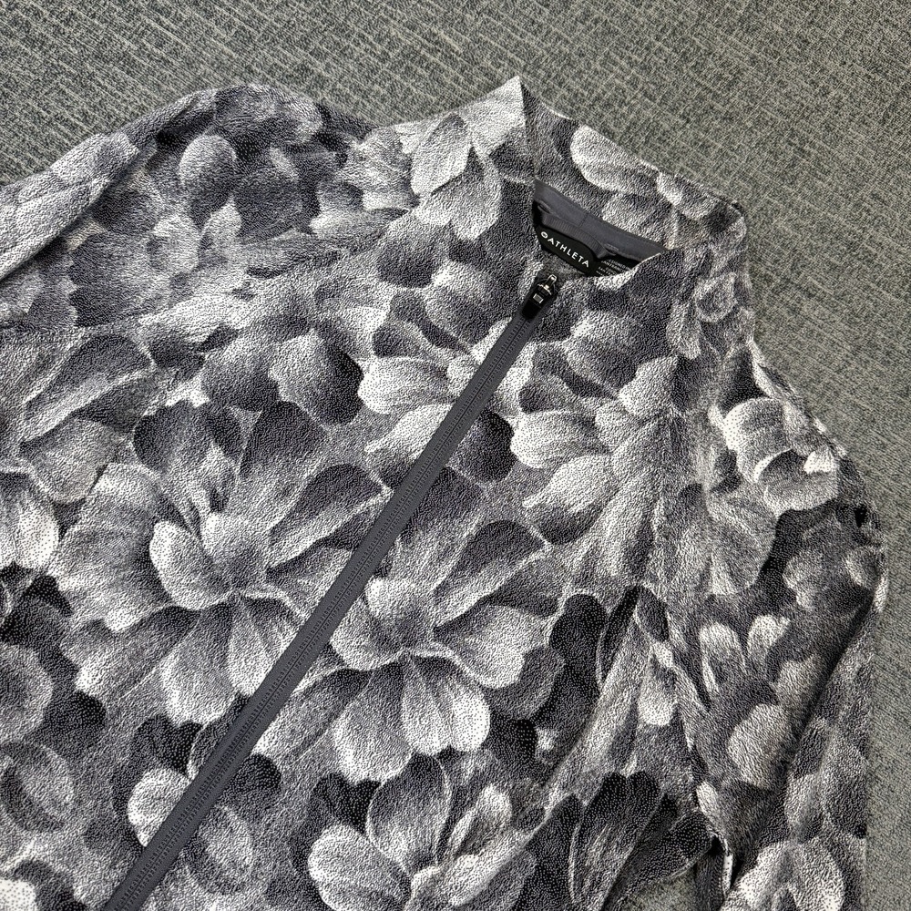 Athleta Salutation Jacket Womens Small Black White Floral Full‎ Zip Stretch